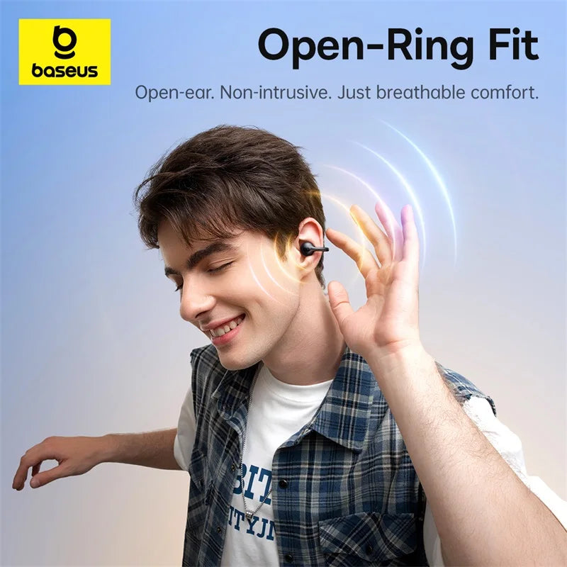 Baseus Bass BC1 Open Ear Earbuds Clip-On Headphones Open-Ring Comfort Clip Earphones Superbass 4-Mic Clear Calls Sports Earbuds