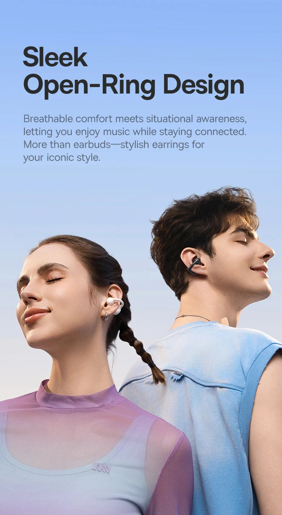 Baseus Bass BC1 Open Ear Earbuds Clip-On Headphones Open-Ring Comfort Clip Earphones Superbass 4-Mic Clear Calls Sports Earbuds