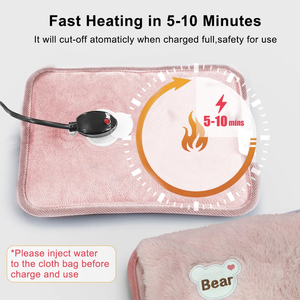 Electric Hand Warmer Bag EU Plug Rechargeable Reusable Hand Warmer for Abdomen Hands Warm Pocket Hot Water Injection Heating Bag