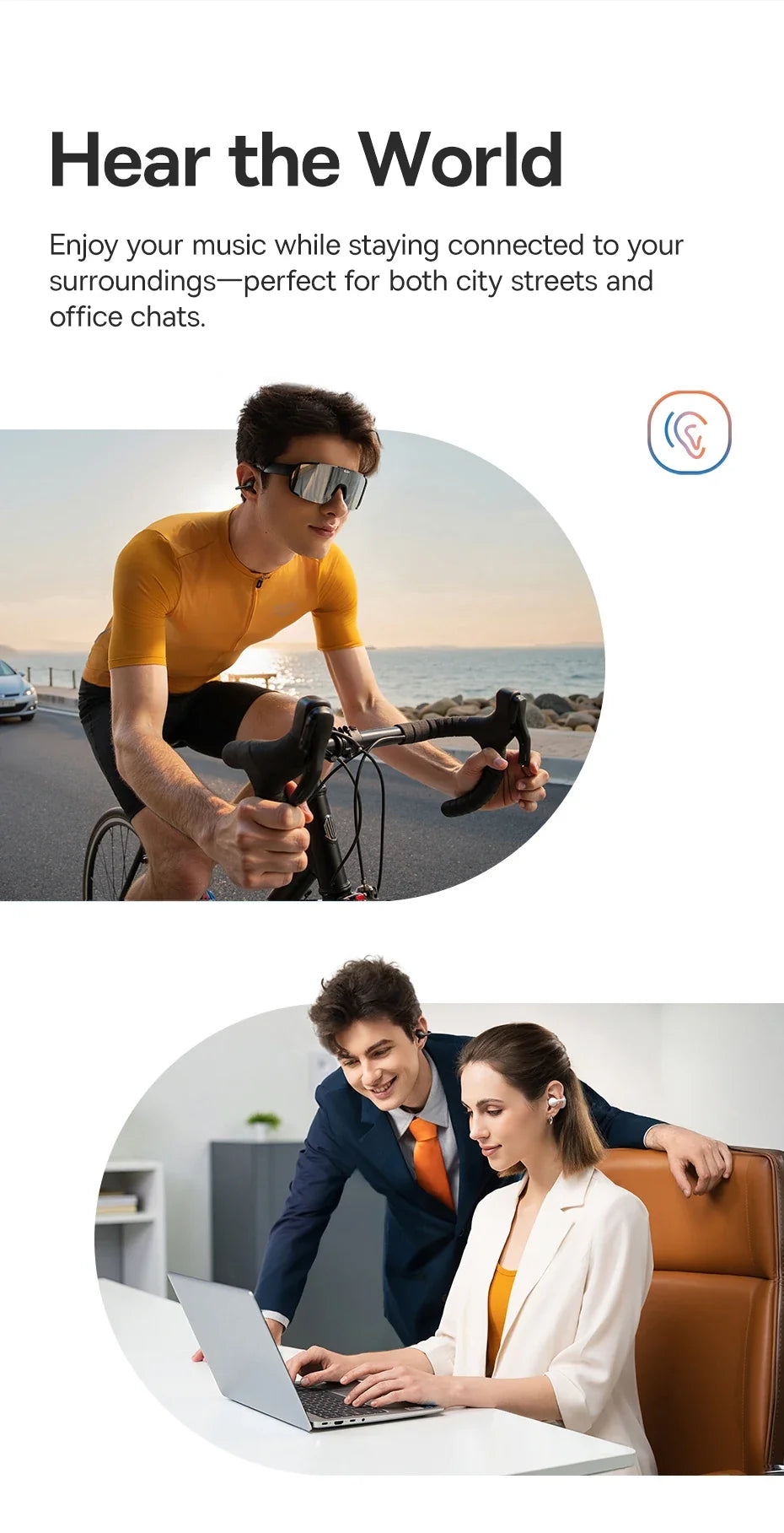 Baseus Bass BC1 Open Ear Earbuds Clip-On Headphones Open-Ring Comfort Clip Earphones Superbass 4-Mic Clear Calls Sports Earbuds