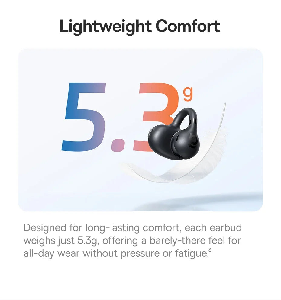 Baseus Bass BC1 Open Ear Earbuds Clip-On Headphones Open-Ring Comfort Clip Earphones Superbass 4-Mic Clear Calls Sports Earbuds