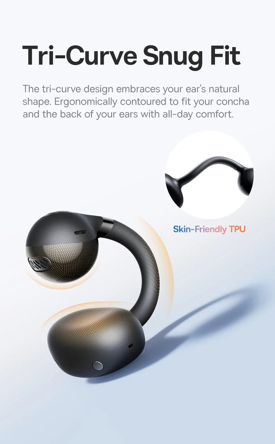Baseus Bass BC1 Open Ear Earbuds Clip-On Headphones Open-Ring Comfort Clip Earphones Superbass 4-Mic Clear Calls Sports Earbuds